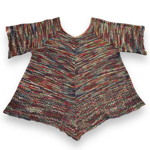 Womens Colorful Knit Sweater Pullover V Neck Lightweight Asymmetrical - Picture 5 of 6